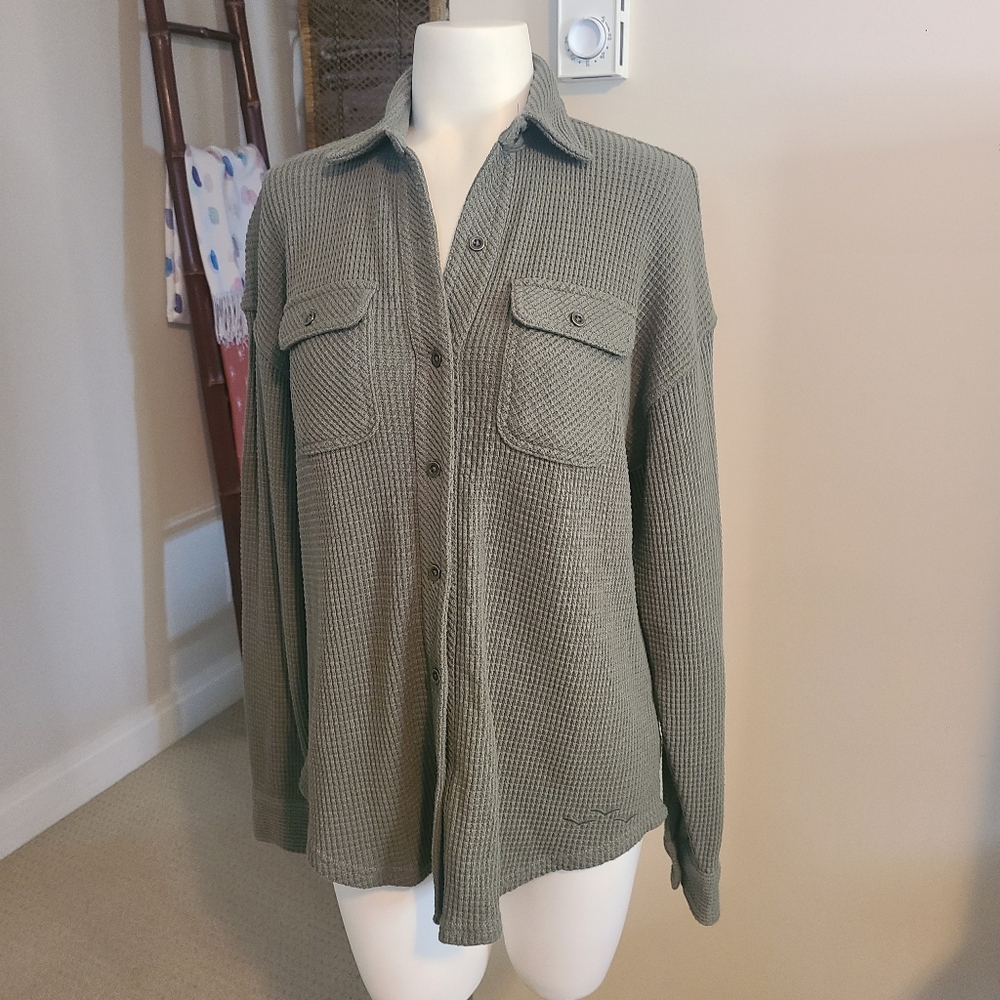 Shirt Waffle Button Up Shirt Size S Sage Lazypants